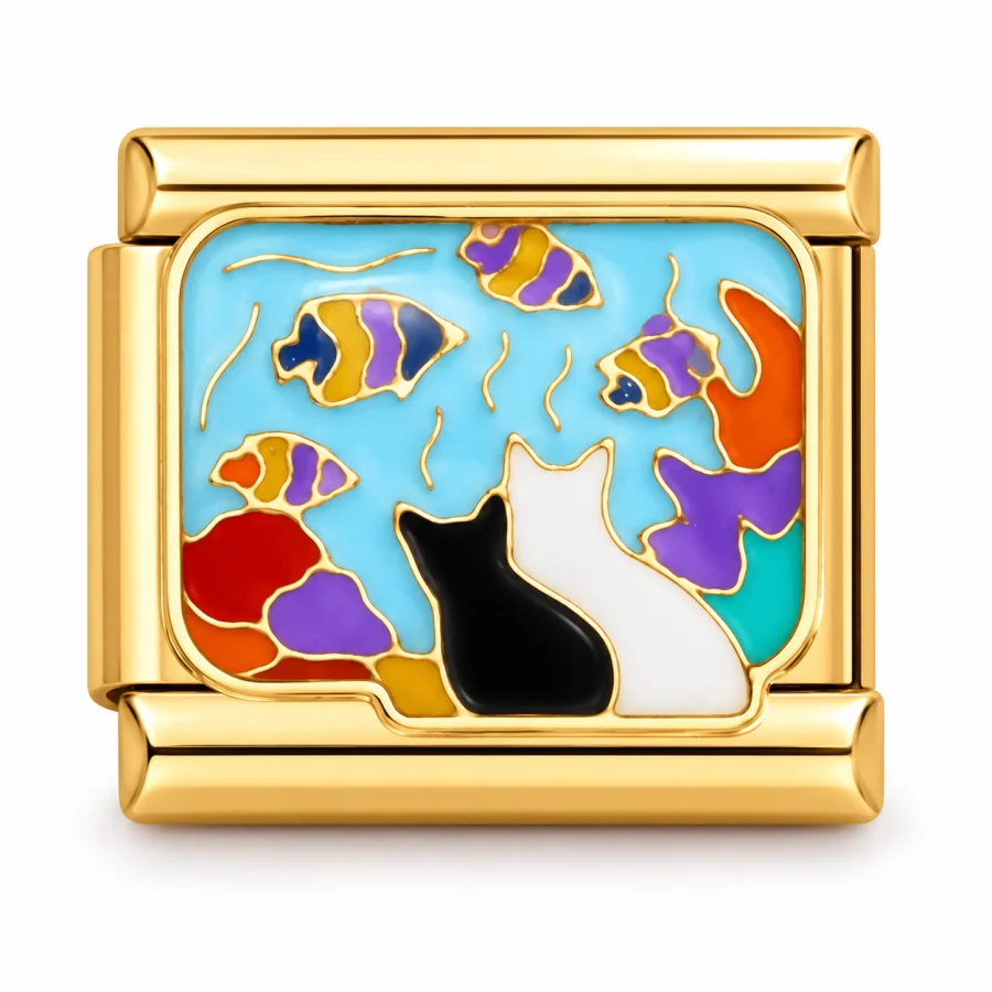 Illustrative gold Cat Aquarium Italian charm