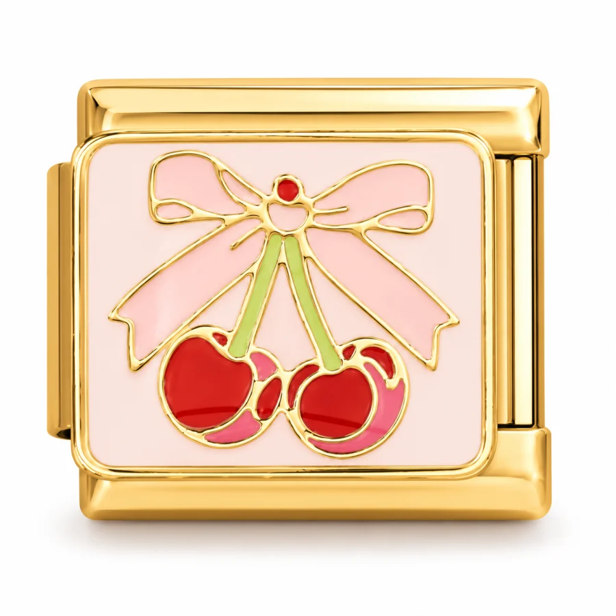Illustrative gold Cherry Bows Italian charm