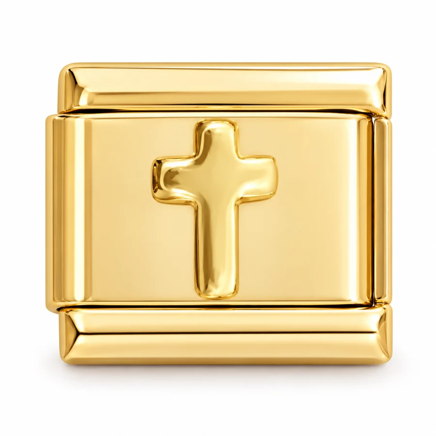 Illustrative gold Cross Italian charm