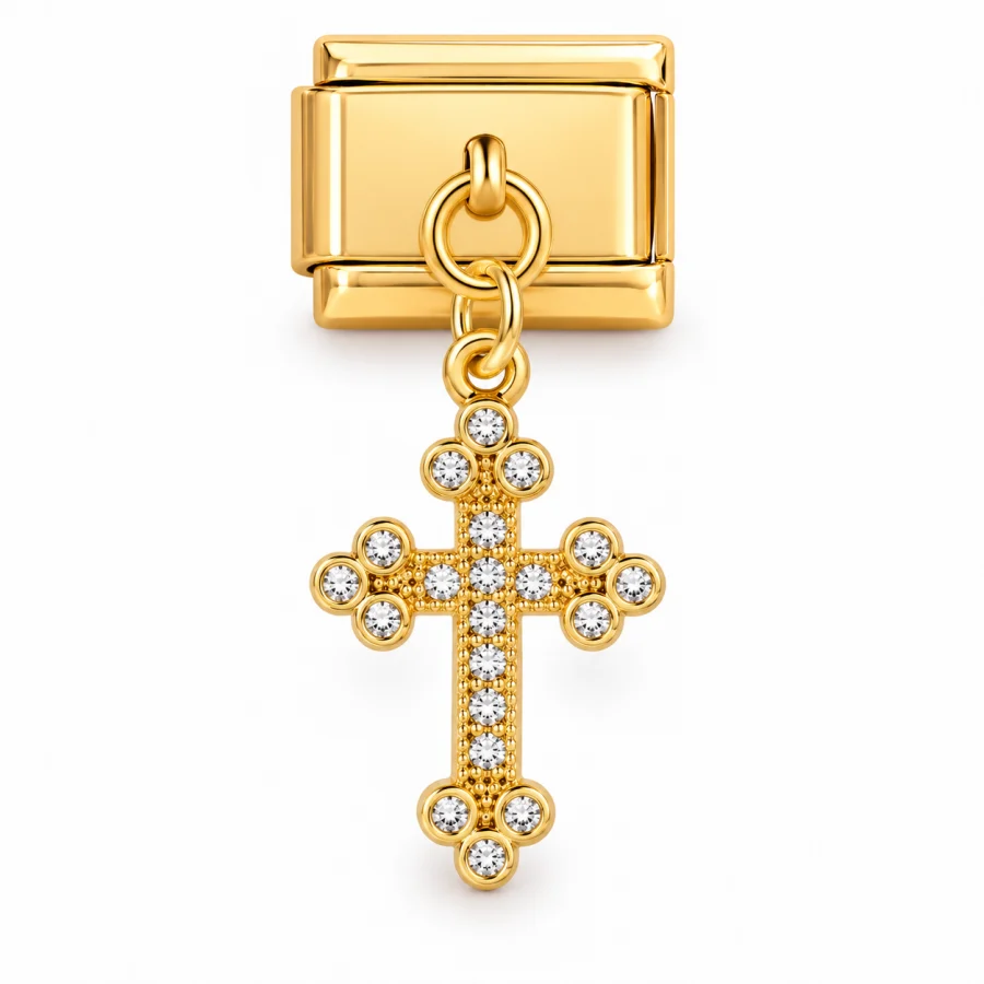 Illustrative gold Dangling Diamond Cross Italian charm