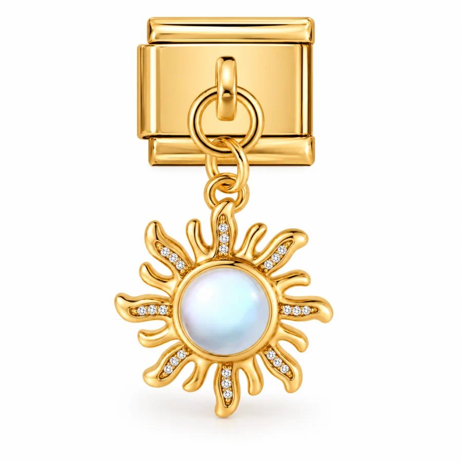 Illustrative gold Dangling Sun Pearl Italian charm
