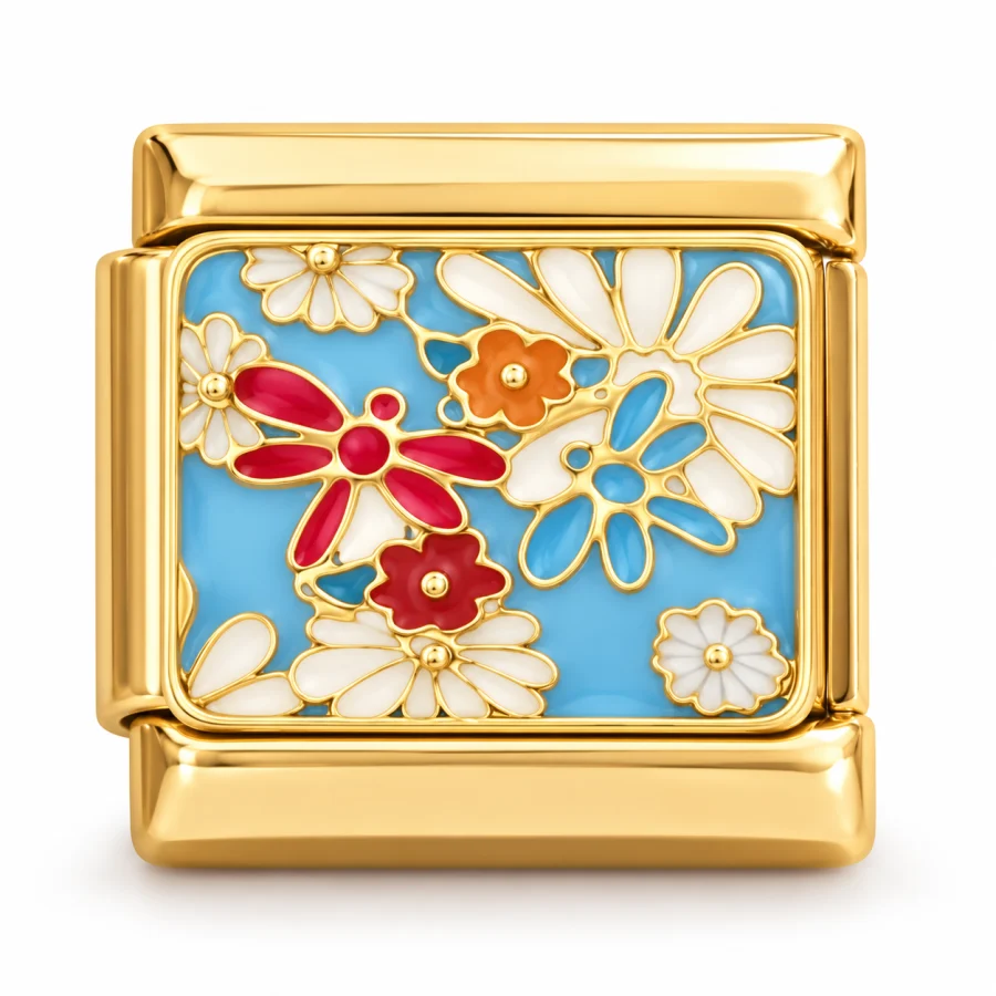 Illustrative gold Dragonflies Italian charm