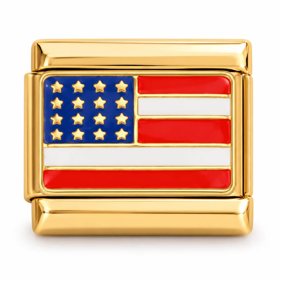 Illustrative gold Flag (United States) Italian charm