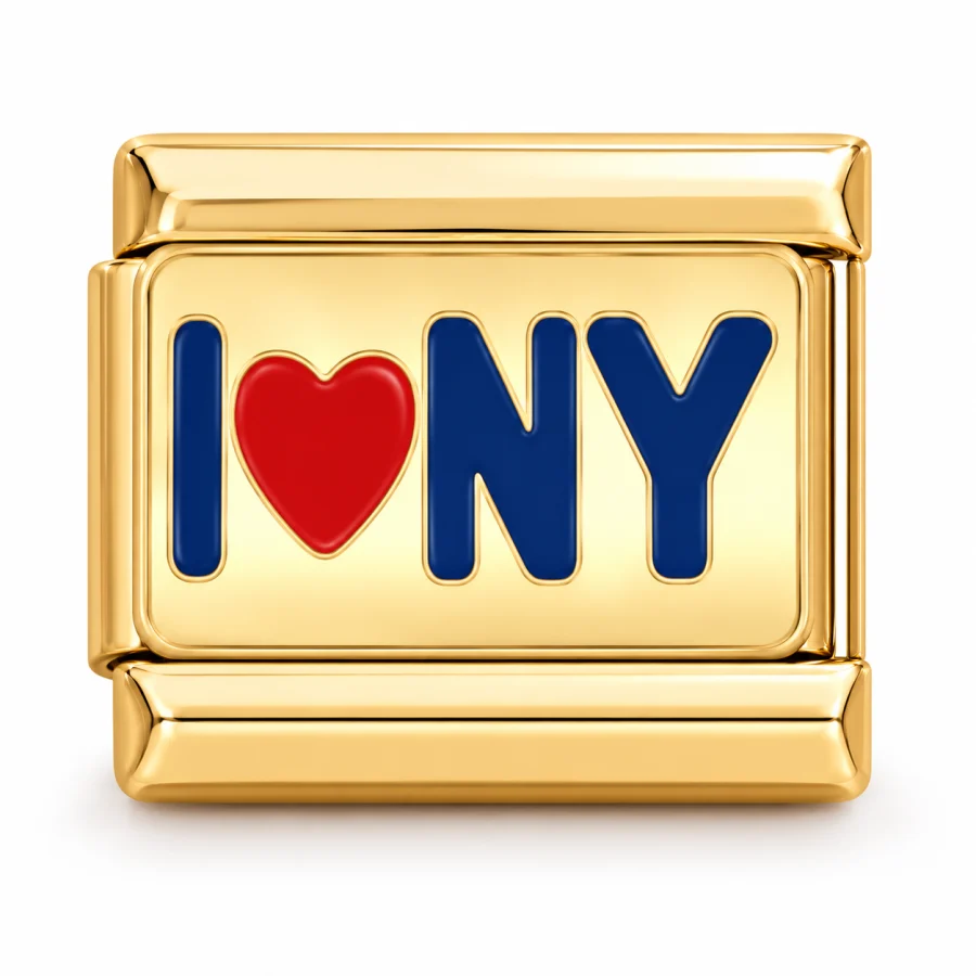 Illustrative gold I Love NY Italian charm