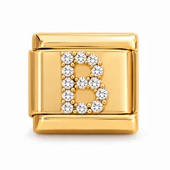 Gold pave B charm