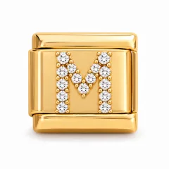 Gold pave M charm