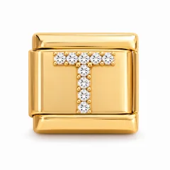 Gold pave T charm