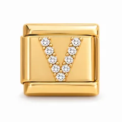 Gold pave V charm