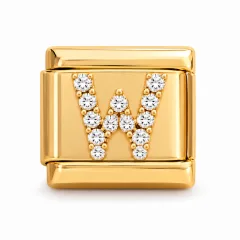 Gold pave W charm