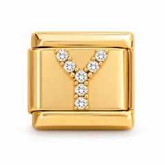 Gold pave Y charm