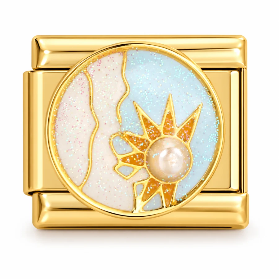 Illustrative gold Pearl Sun Italian charm