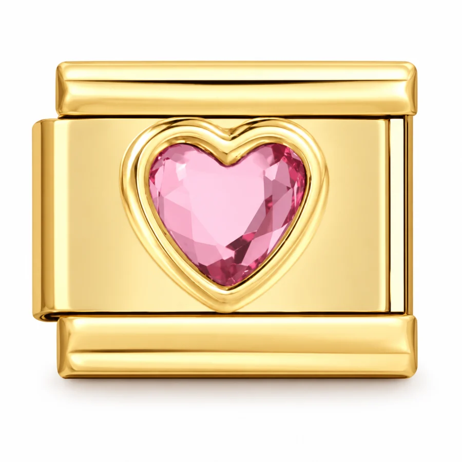 Illustrative gold Pink Gem Heart Italian charm
