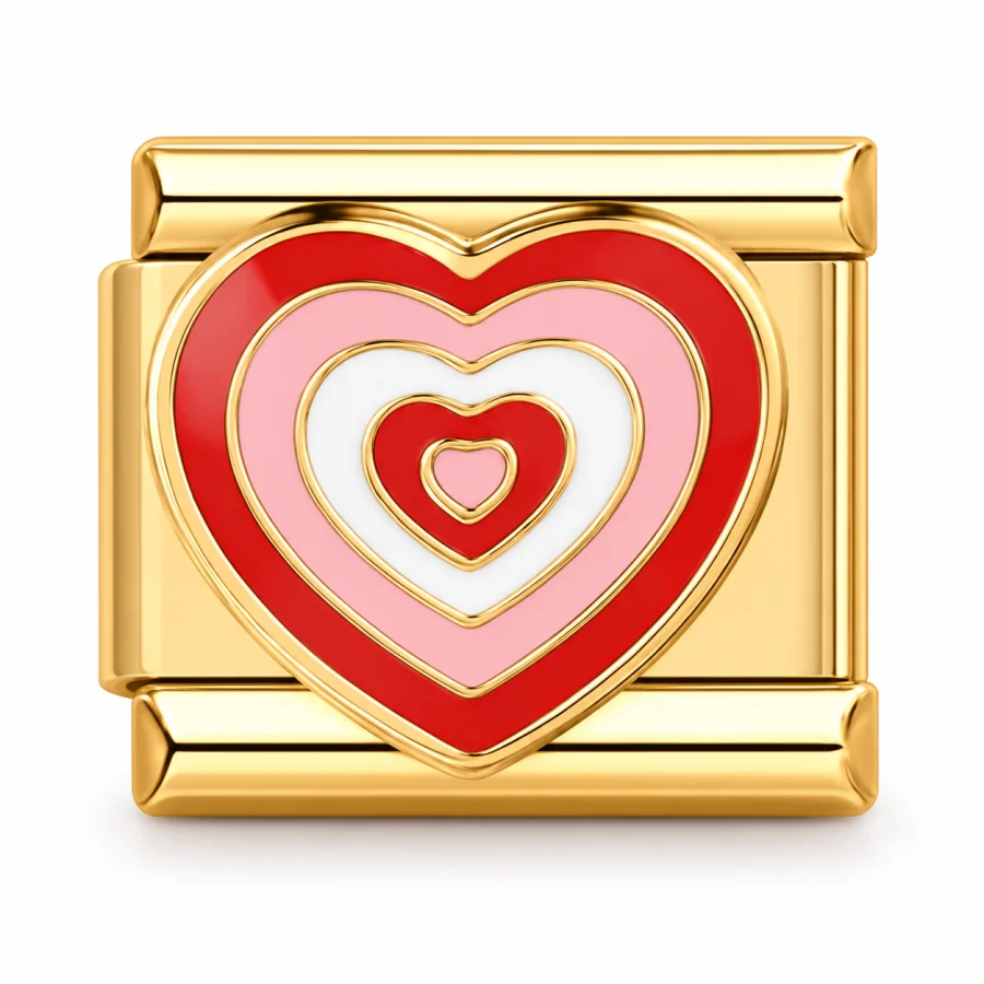 Illustrative gold Pink Hearts Italian charm