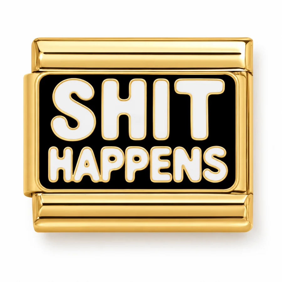 Illustrative gold Shit Happens Italian charm