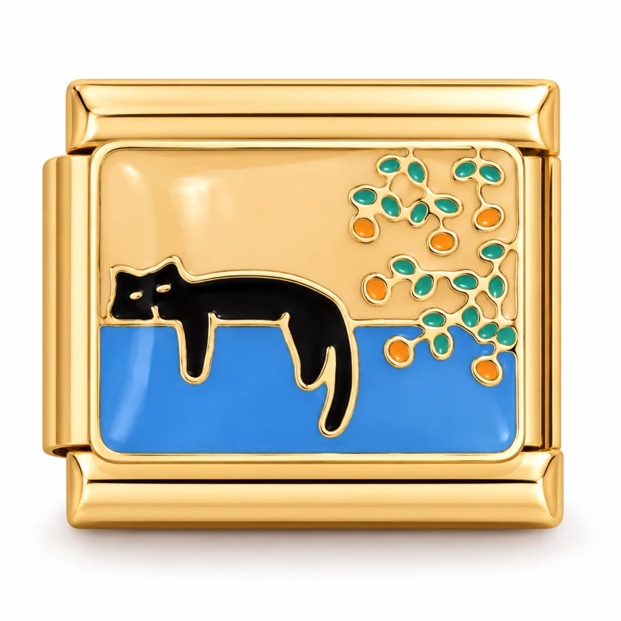 Illustrative gold Sleepy Cat Italian charm