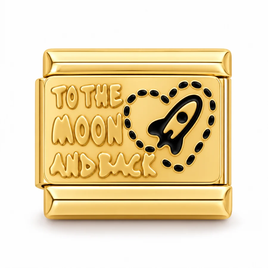 Illustrative gold To The Moon & Back Italian charm